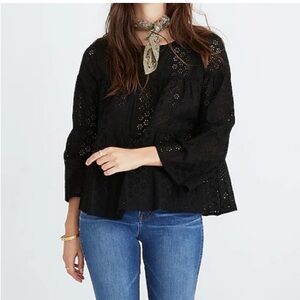 Madewell black eyelet top. Size Medium.